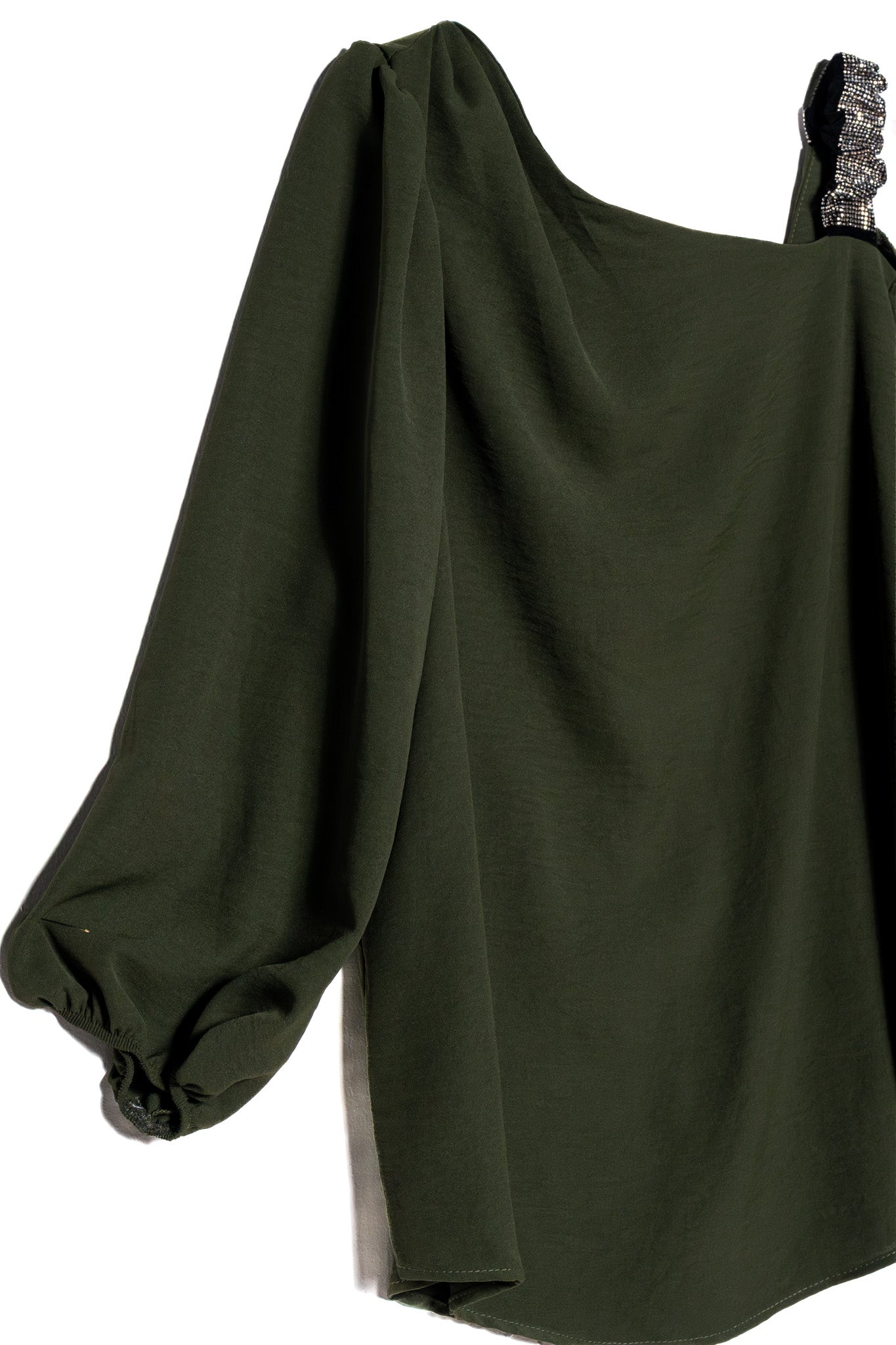 Blusa one shoulder con brillos olivo