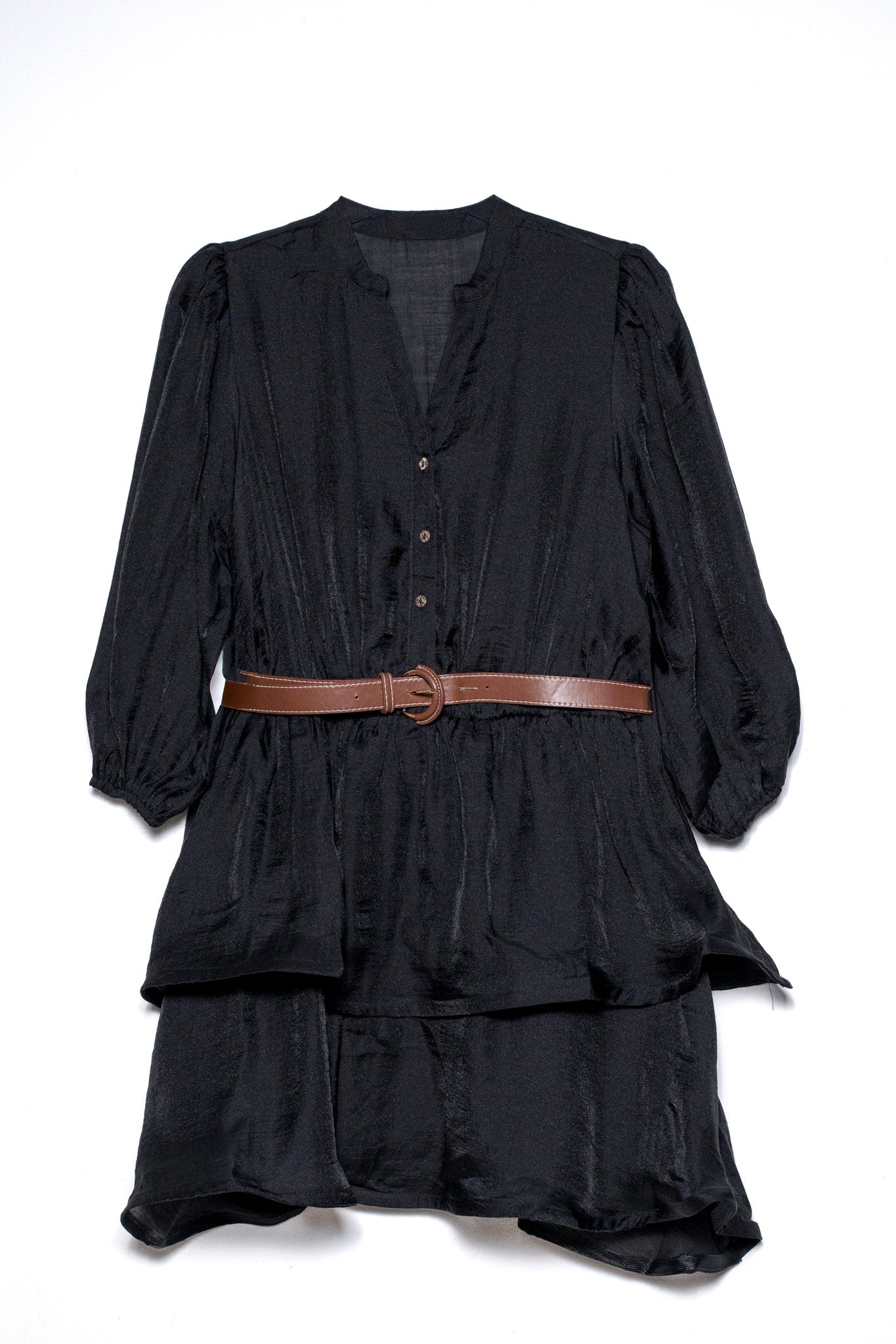 Vestido corto gasa con cinto