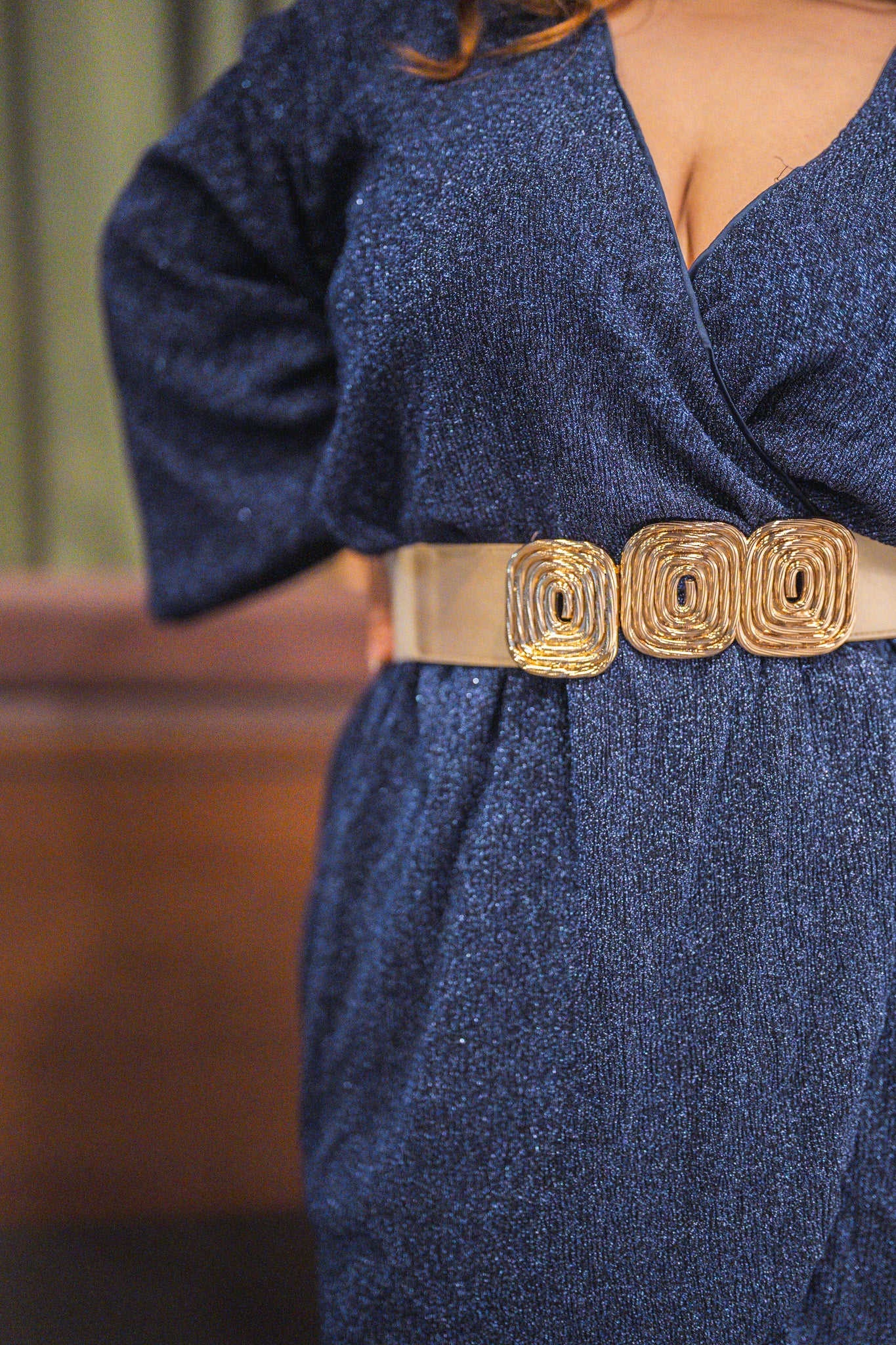 Vestido lentejuela cruzado brillos azul