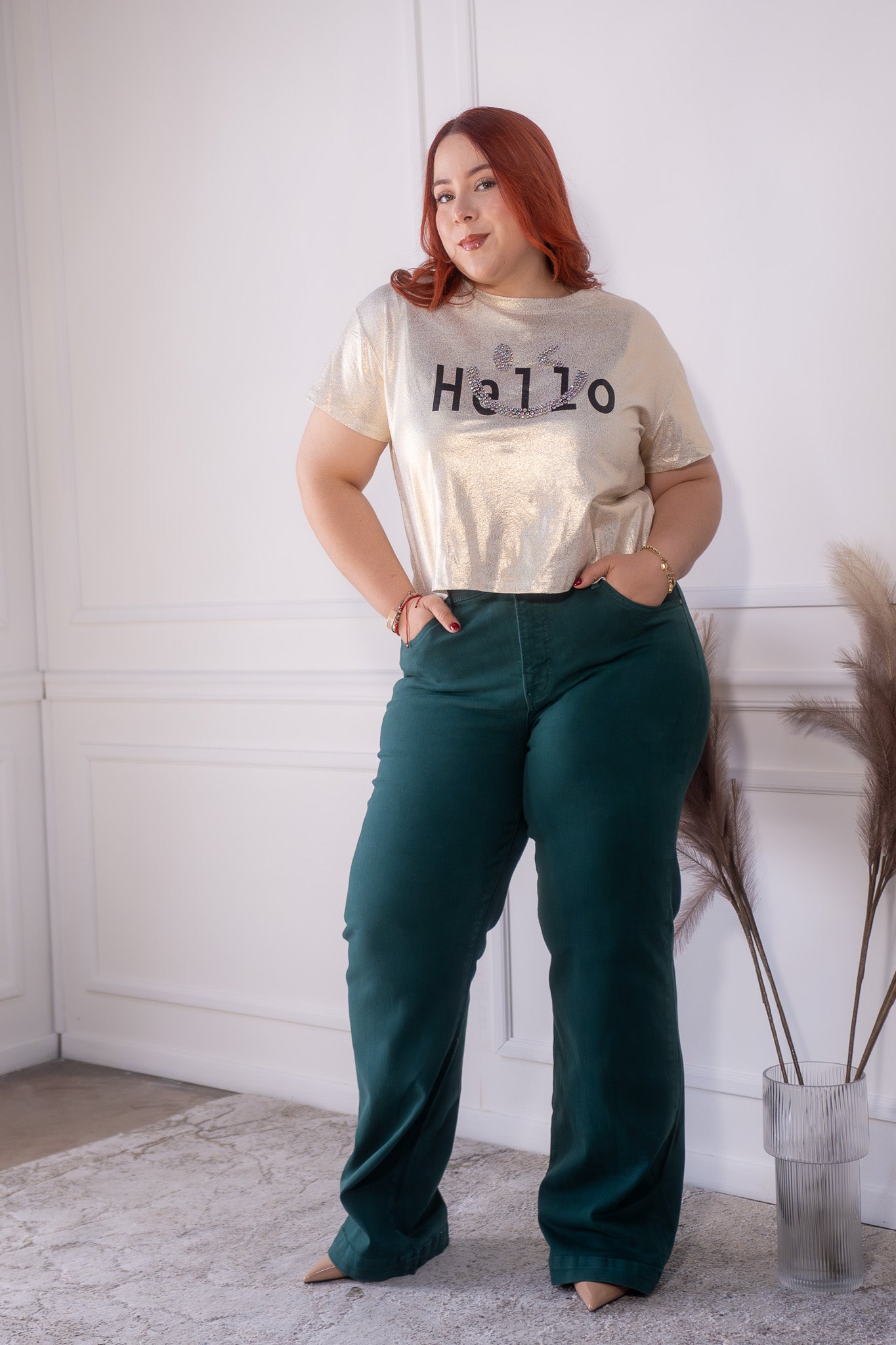 jeans recto liso verde