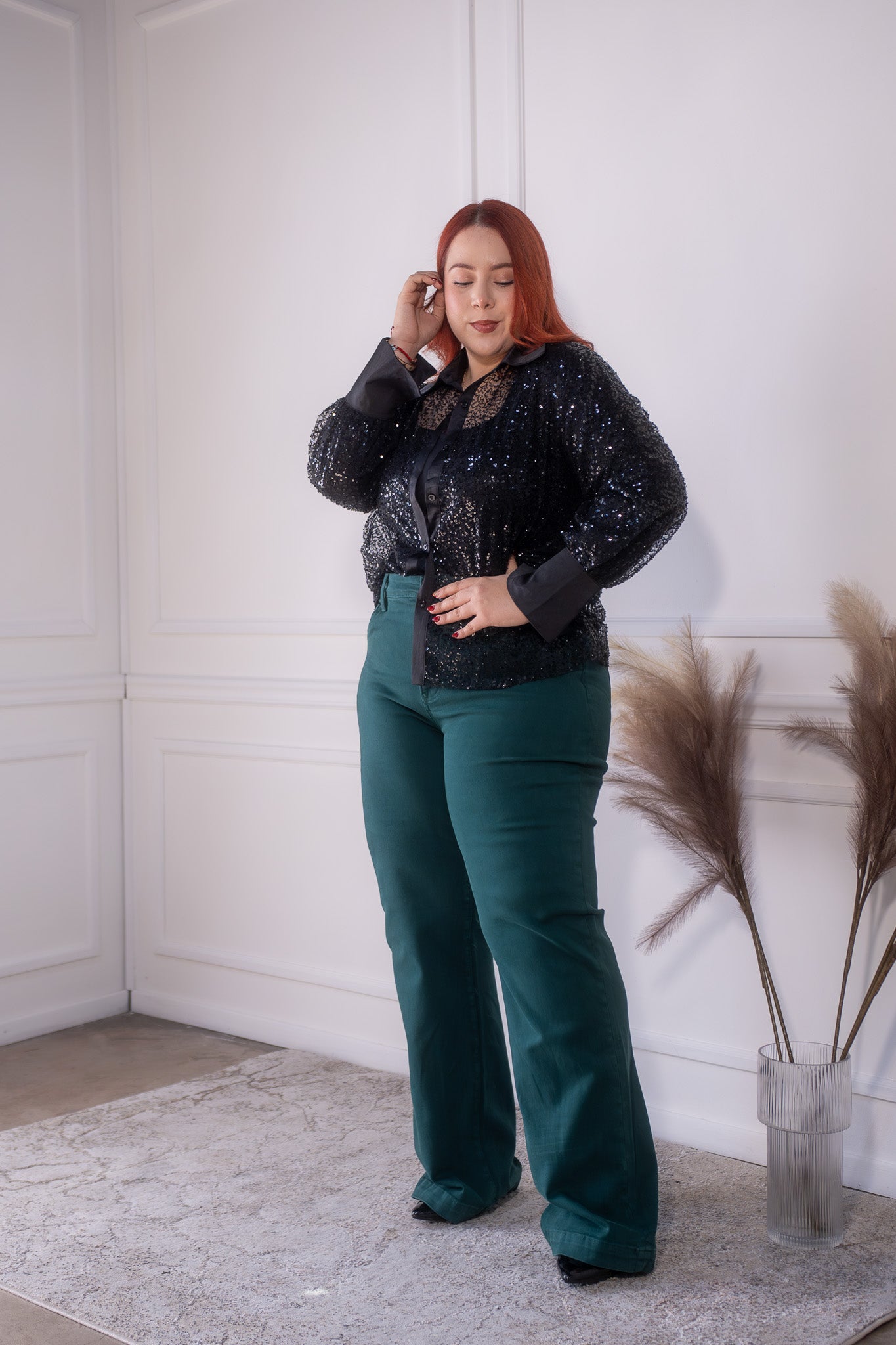 jeans recto liso verde