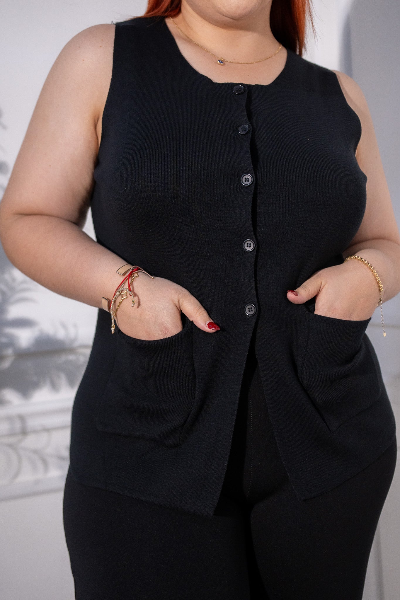 chaleco de punto c/bolsa negro