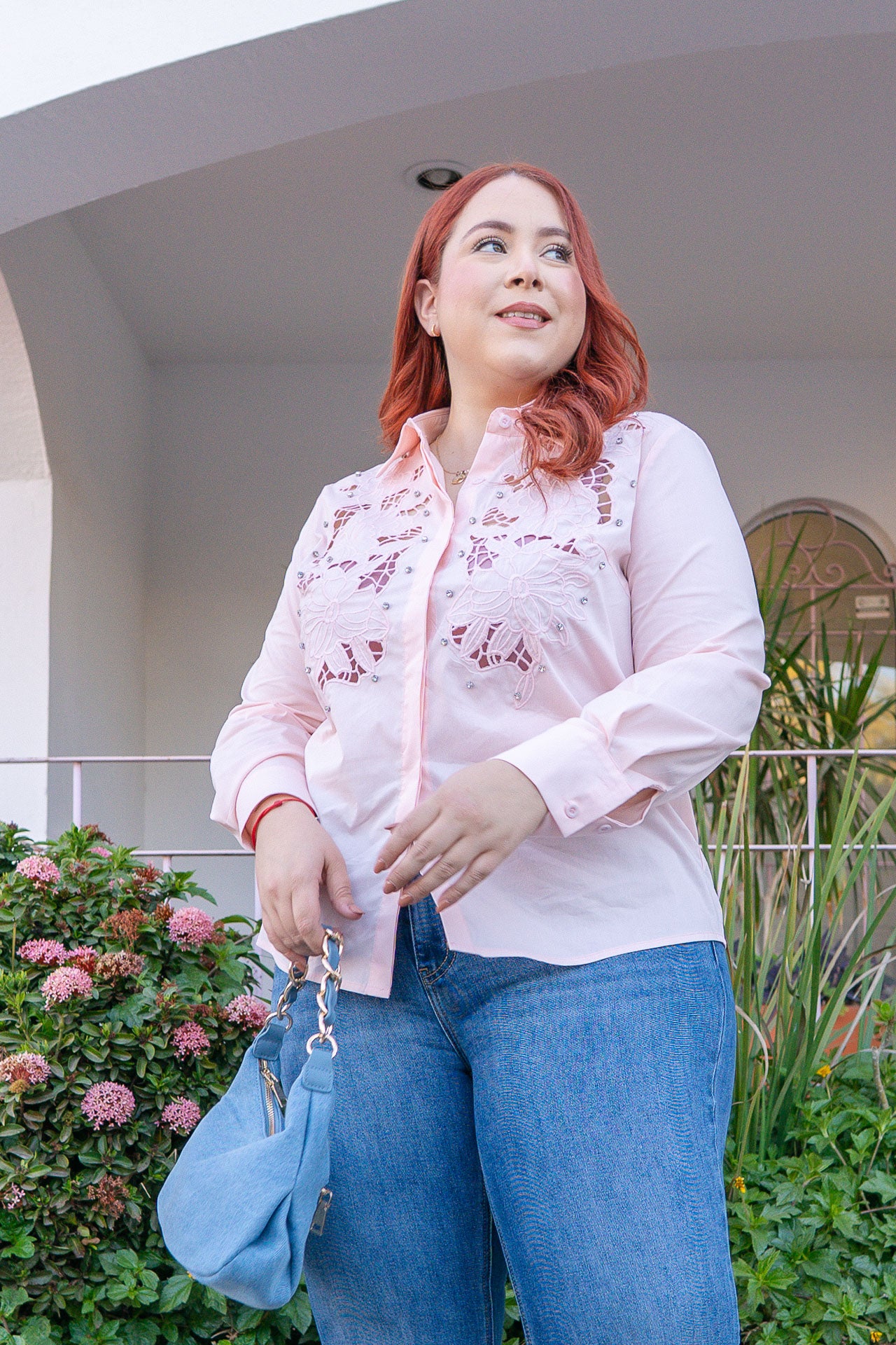 Camisa Con detalles de piedra Rosa