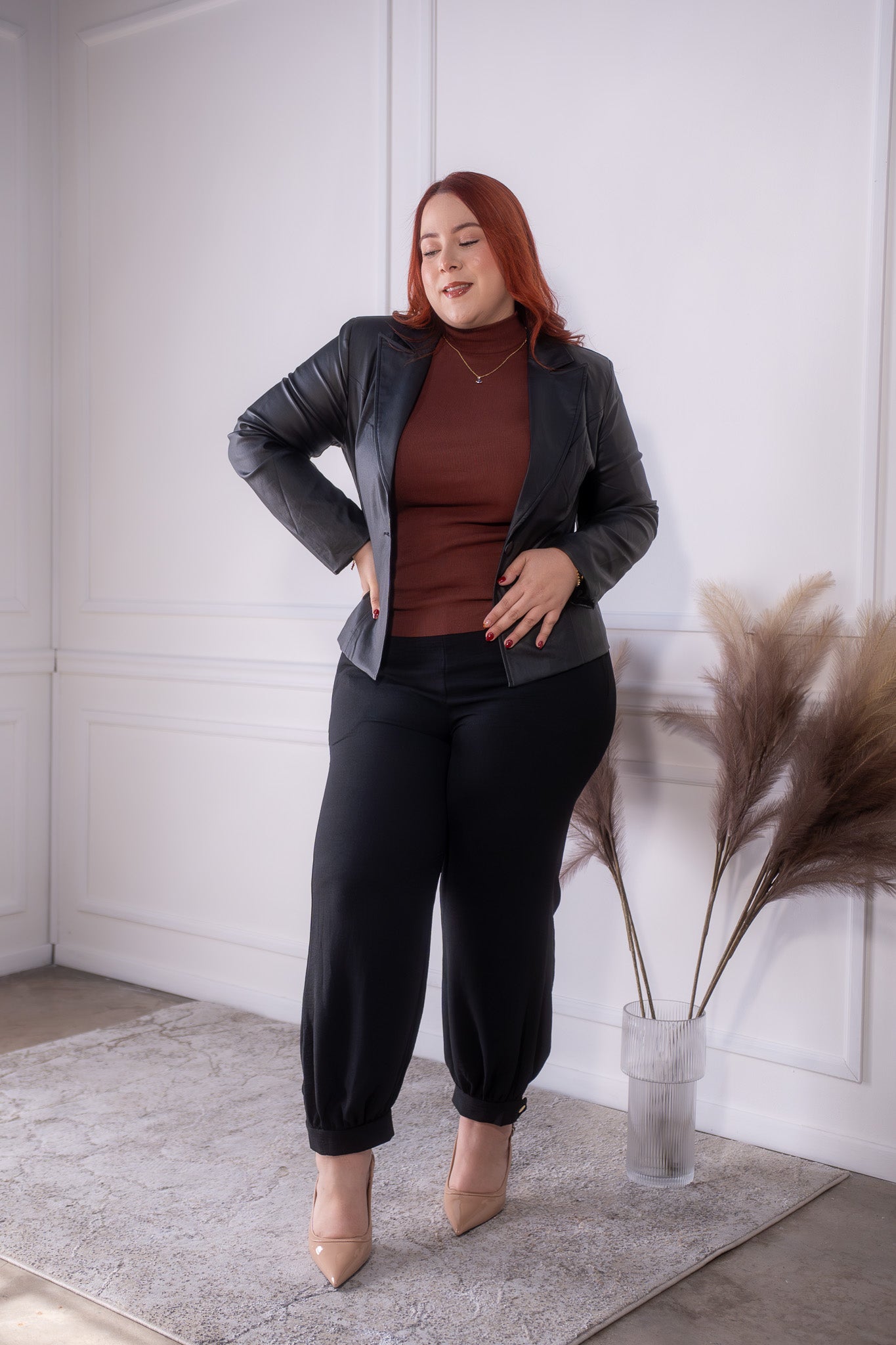 Blazer cuero liso negro