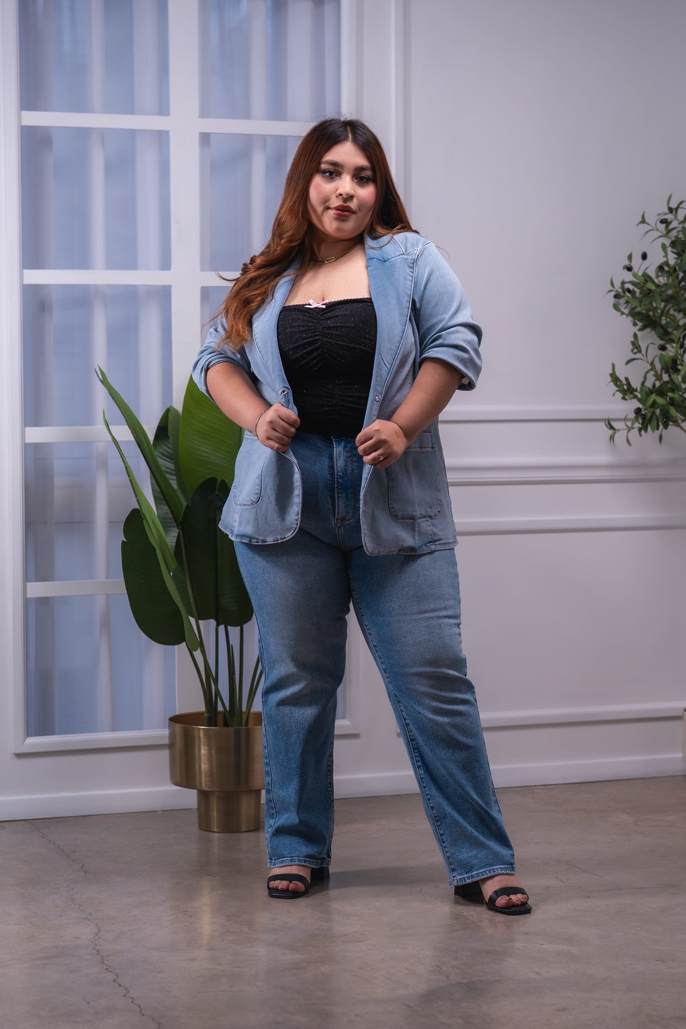 Jeans tiro alto recto claro