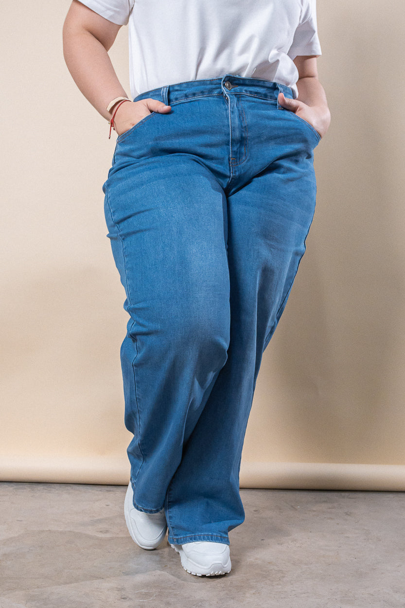 Jeans wide leg liso azul