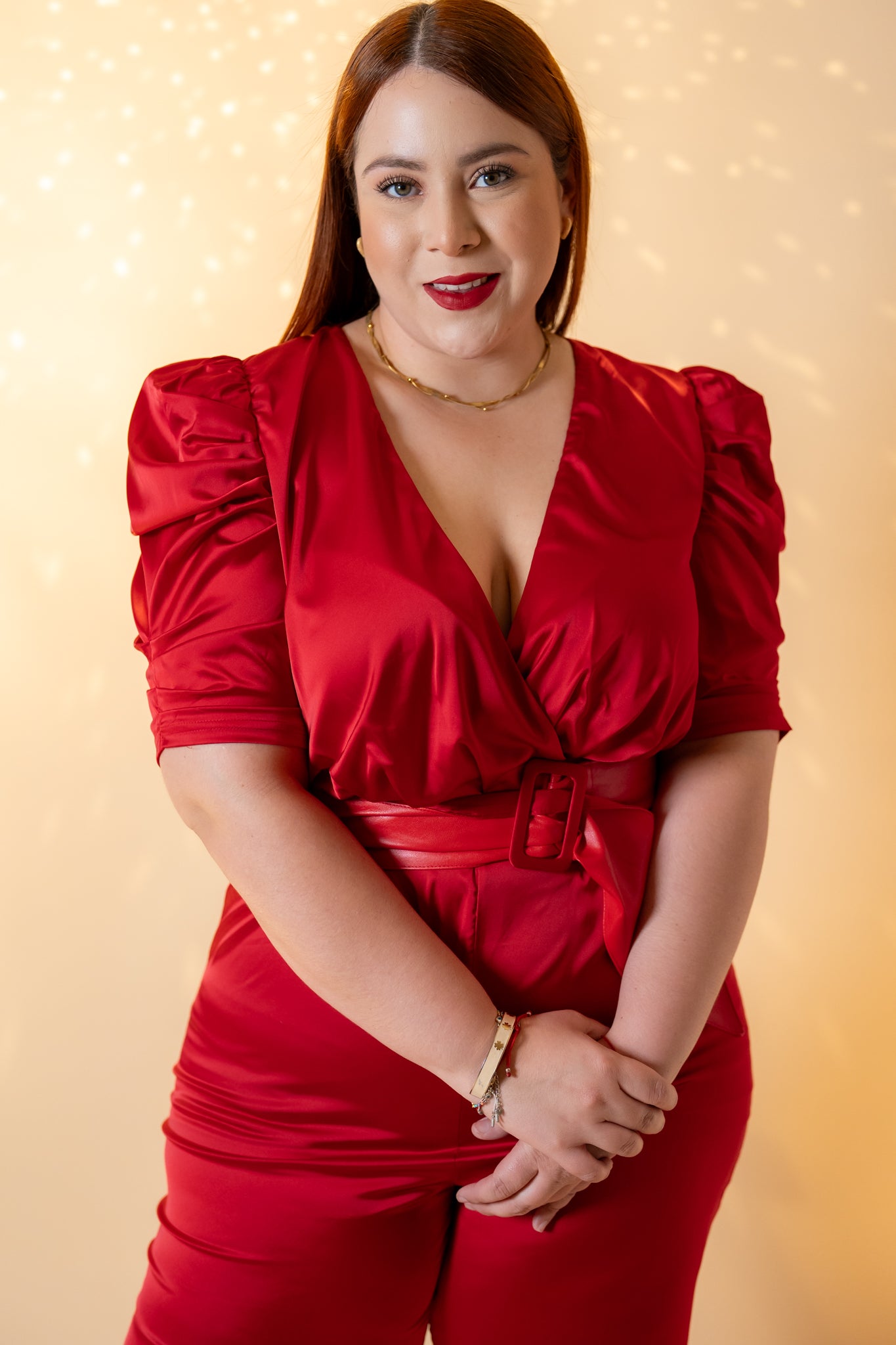 Palazo satin c/cinto rojo