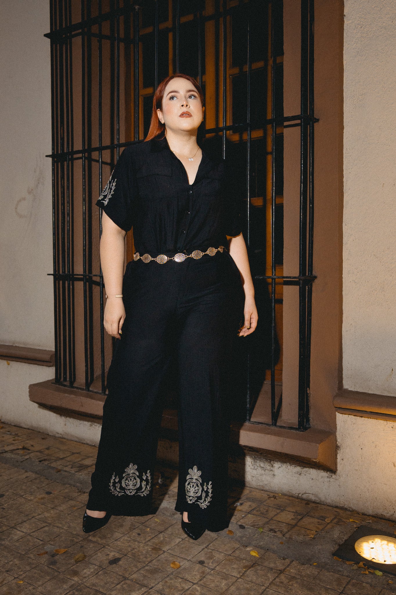 Cinto cadena círculos textura dorado y plata