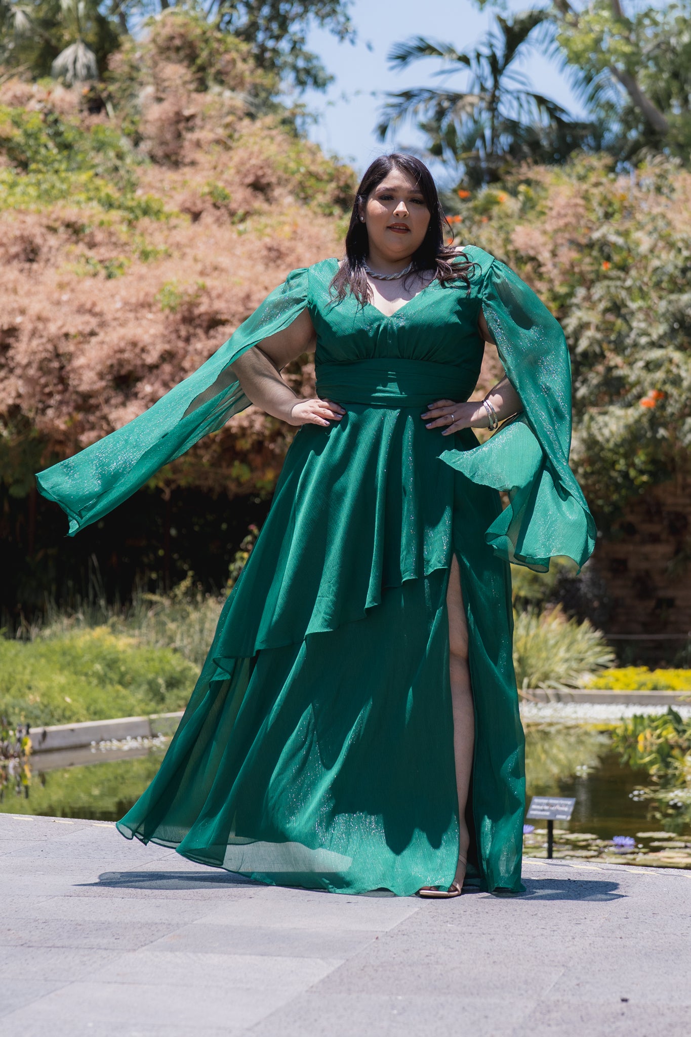 Vestido gasa brillos verde