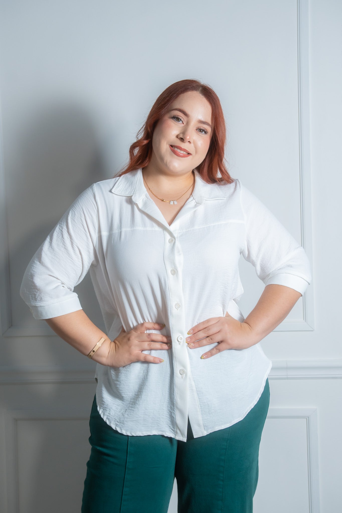 Camisa lisa manga 3/4 verde y blanca