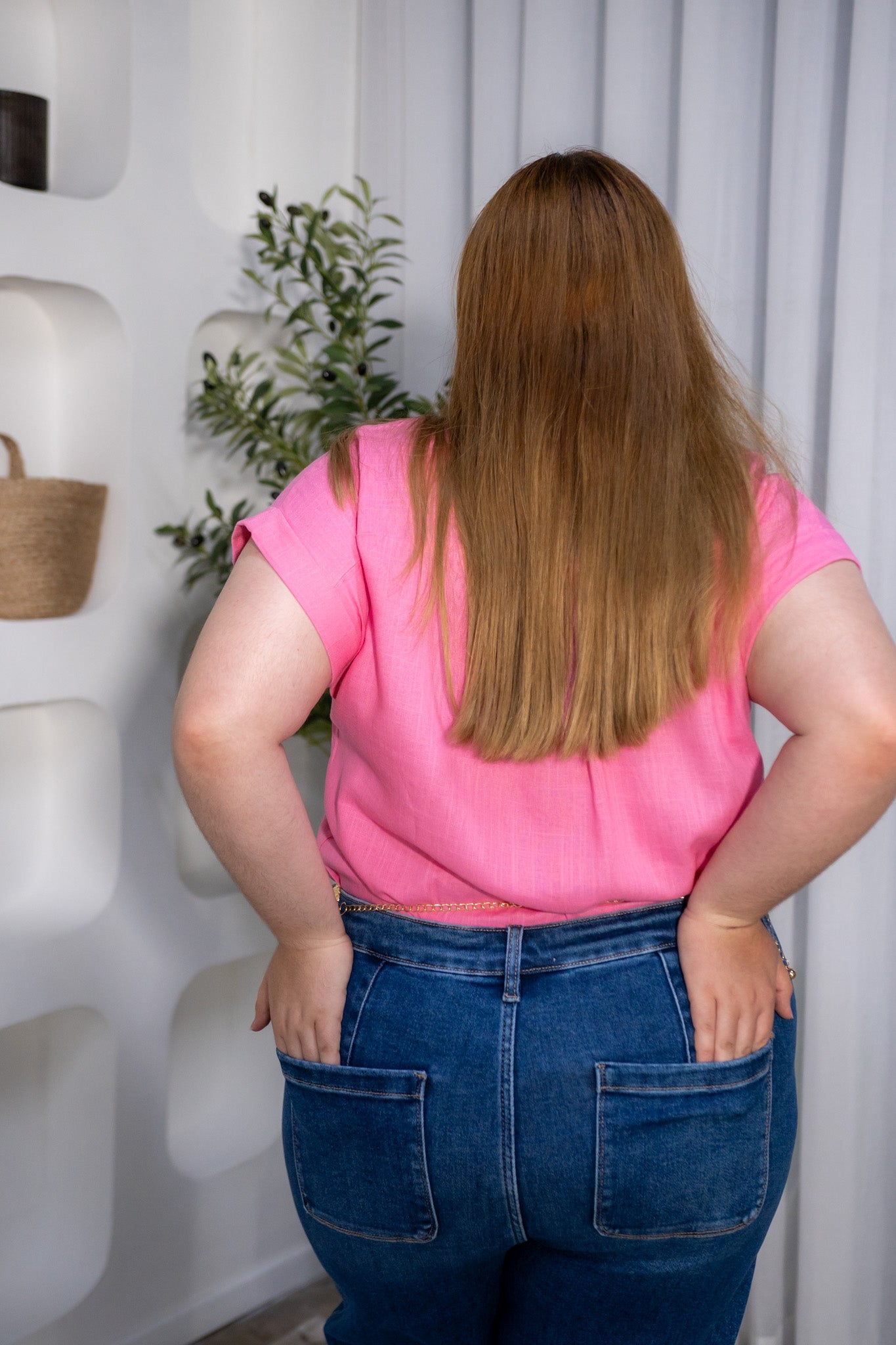 Camisa lino lisa rosa