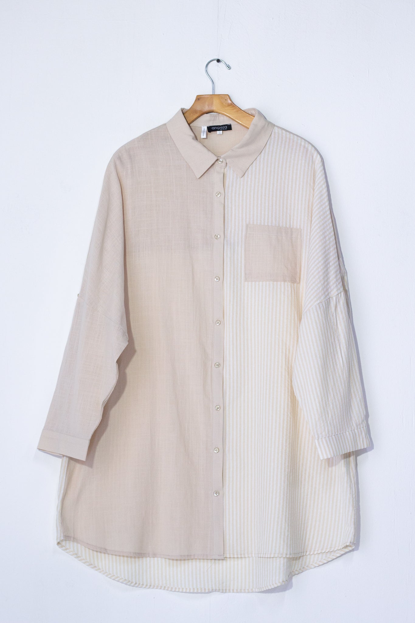 Bluson Camisera en rayas Beige y verde