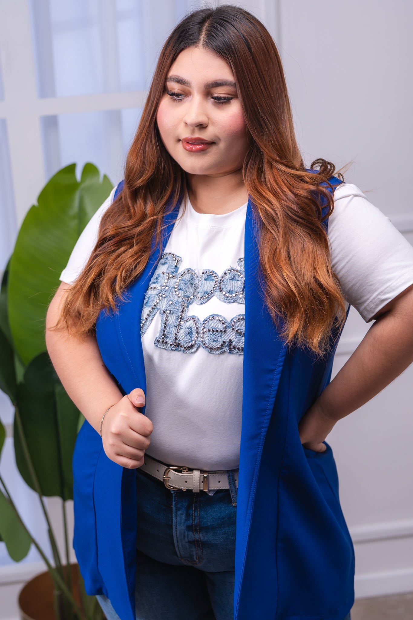 Chaleco liso de vestir azul