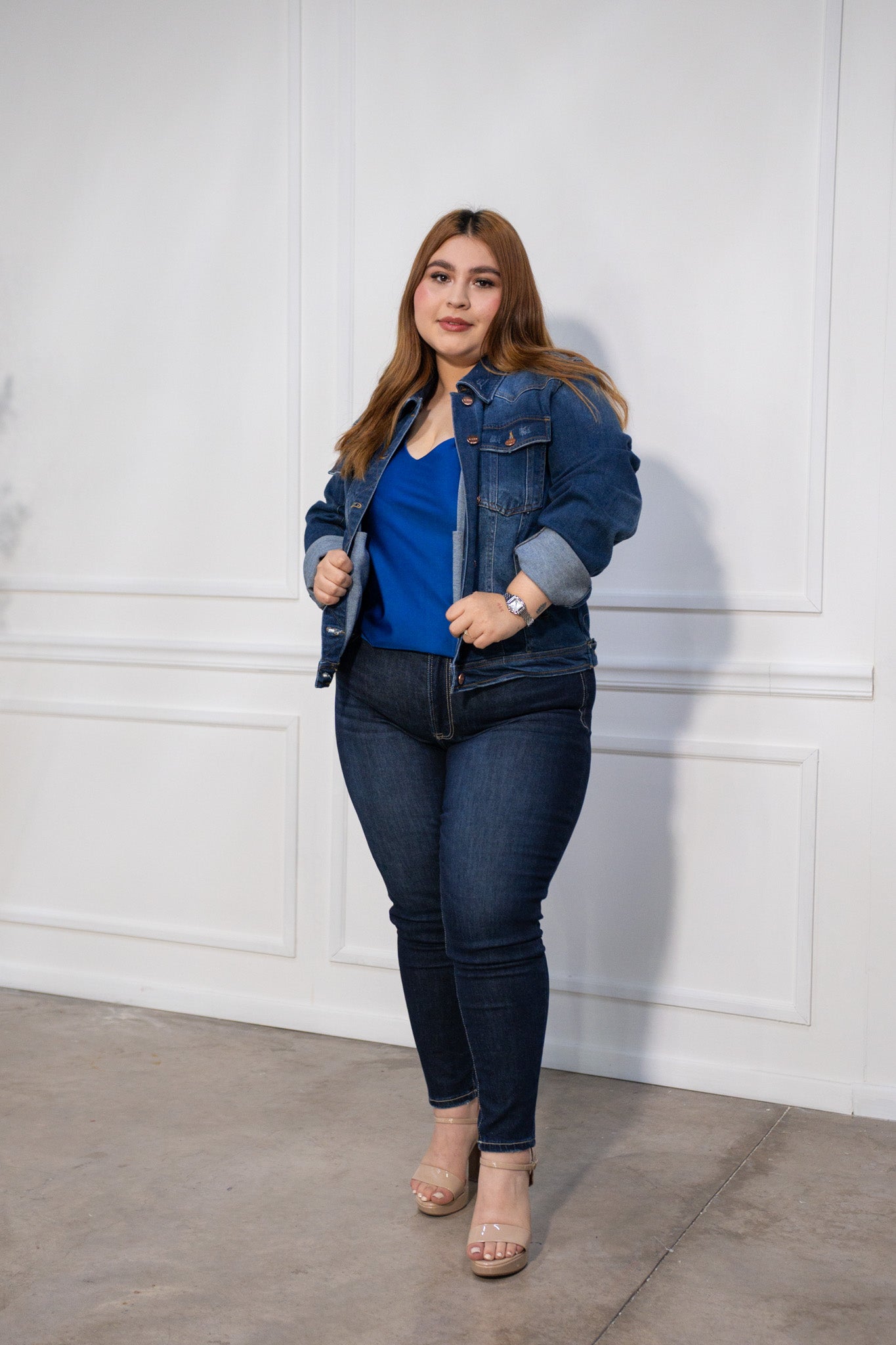 Chamarra denim c/bolsas osc