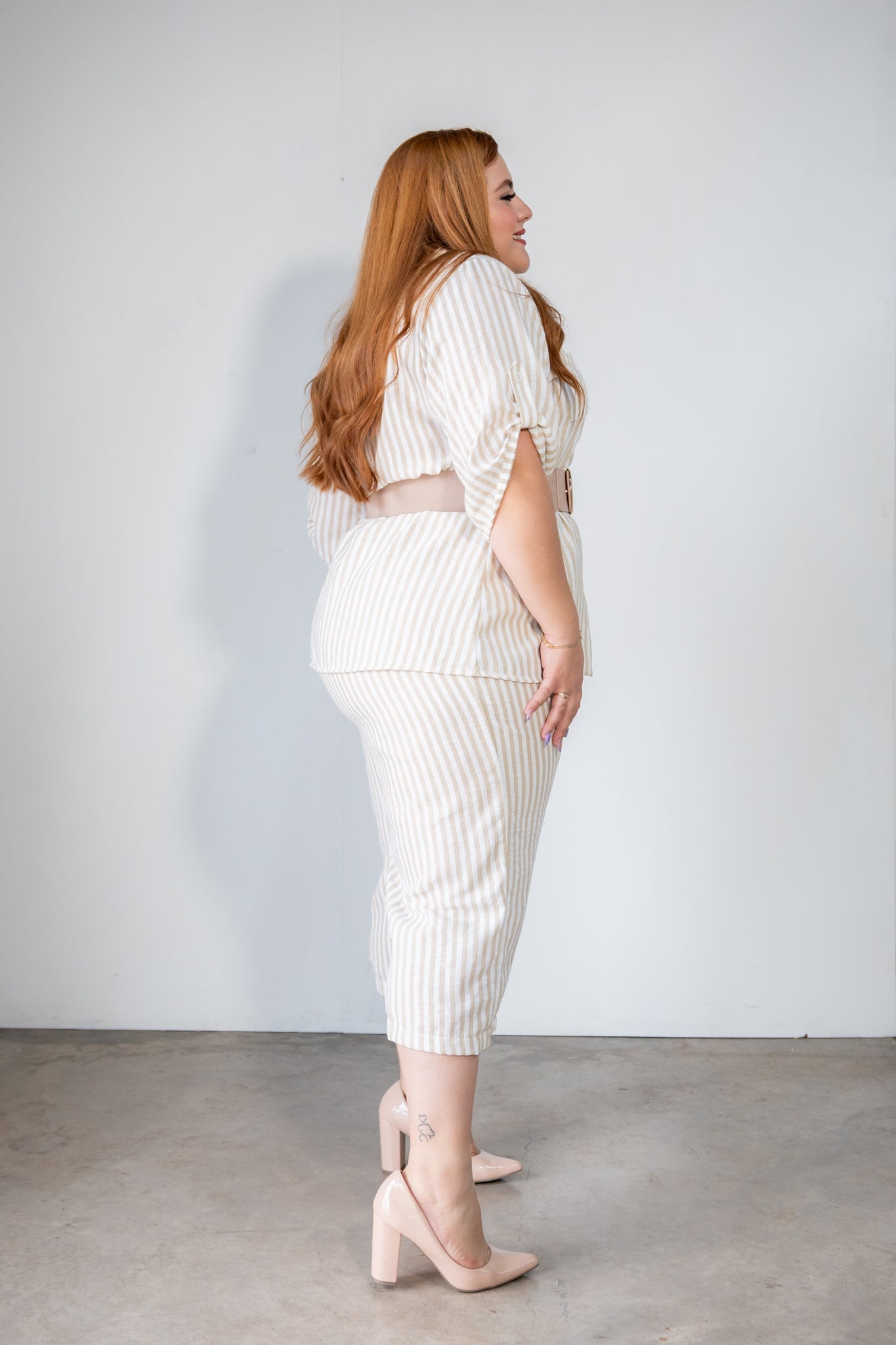 Set bermudas rayas beige