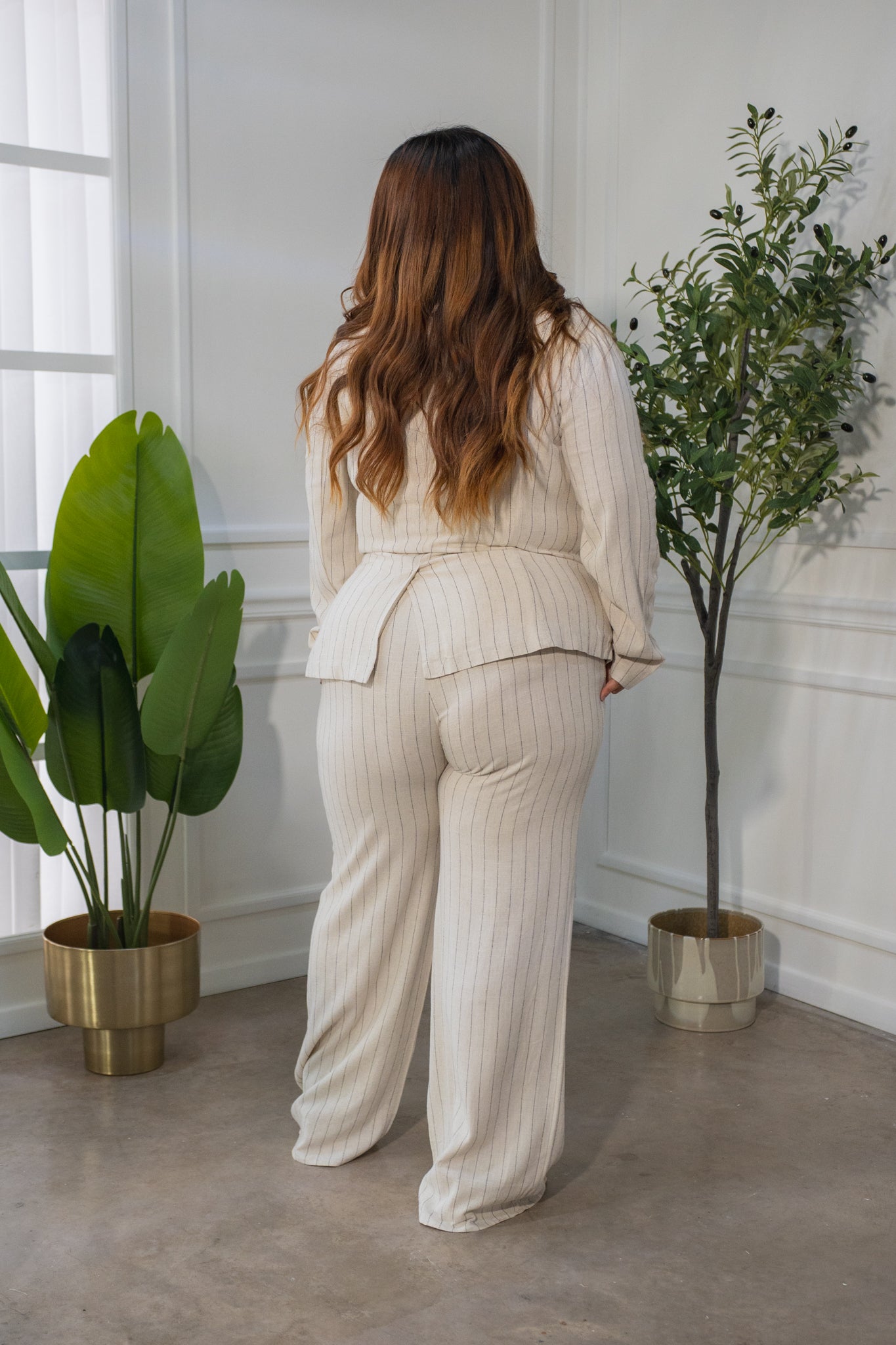 Set pantalon formal lino rayas beige