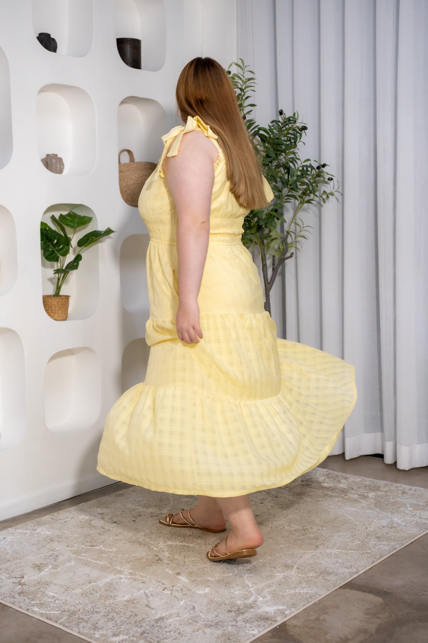 Vestido largo con elastico amarillo