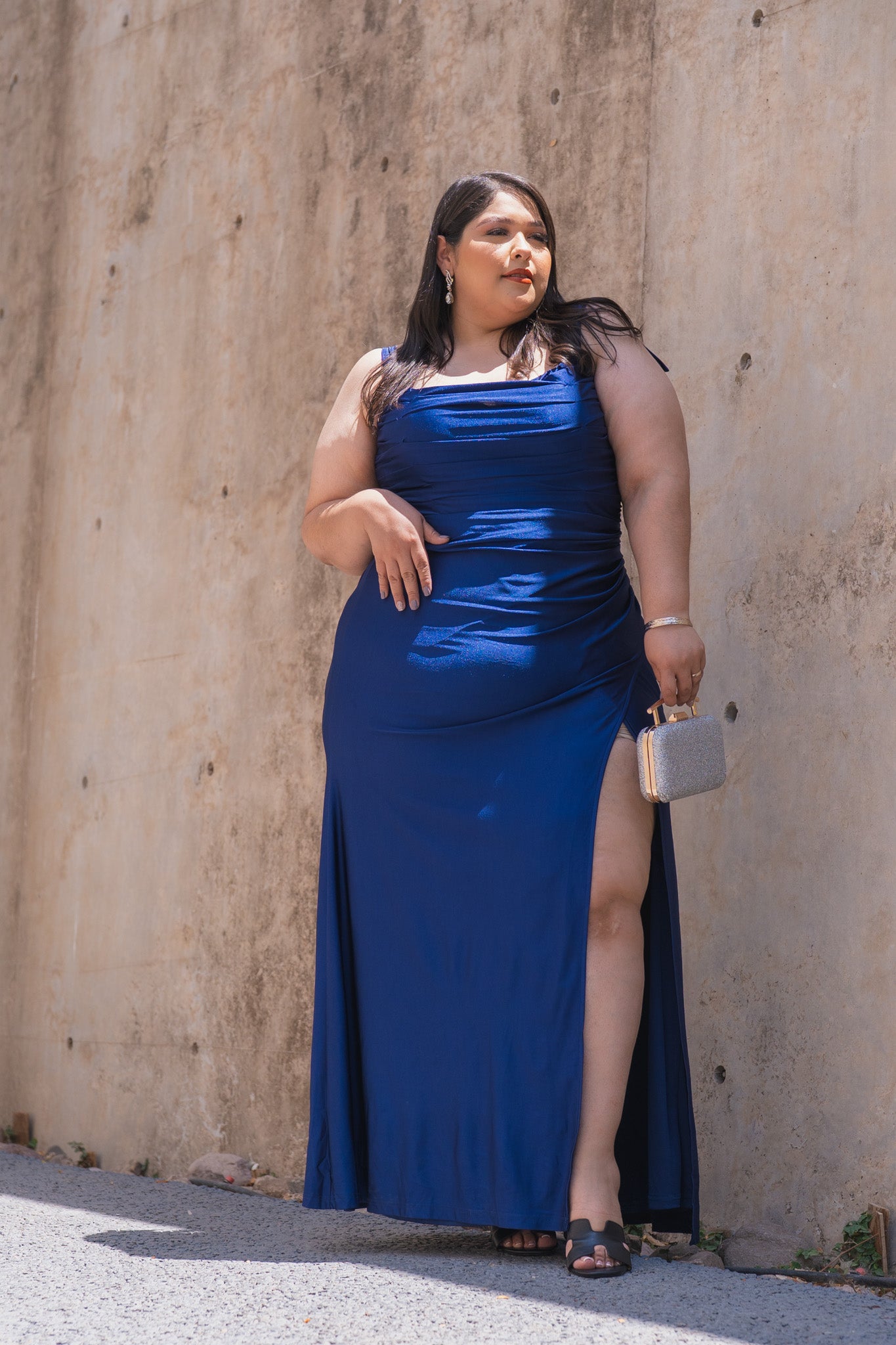 Vestido corset plisado azul