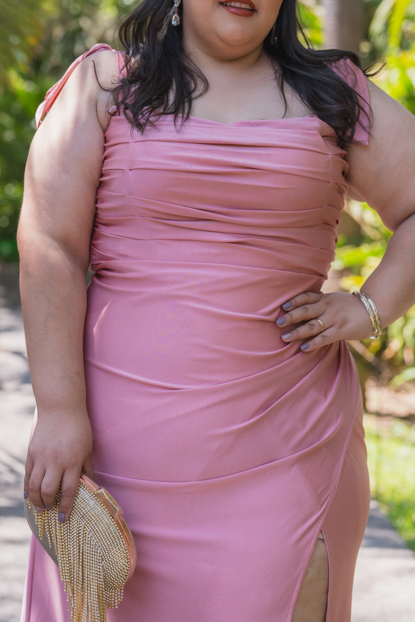 Vestido corset plisado rosa